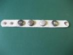 wit leer armband Babouche met handgemaakte glas drukkers, Ophalen of Verzenden, Nieuw, Wit, Leer