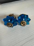 Authentieke Blauwe Glazen Deurknoppen - Vintage Look, Ophalen of Verzenden