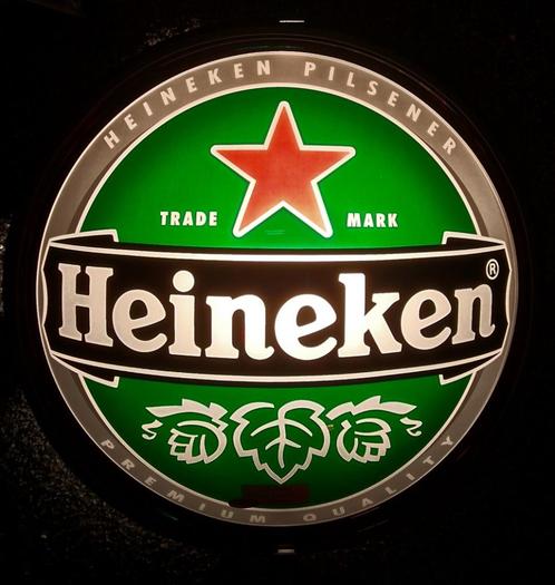 Heineken Bier lichtbak schaal met verlichting ø 51 cm FH7021, Verzamelen, Biermerken, Zo goed als nieuw, Reclamebord, Plaat of Schild