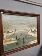 Schilderij winterlandschap schaatsen hoogte 47cm Breedte 56, Ophalen, ., ., Schilderij