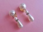 jwg Vintage 70s 80s druppel parel strass oorbellen wit clips, Verzenden, Overige materialen, Oorbellen