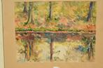 Aquarel Herfstbos aan het water C. Weidner Ballego, Antiek en Kunst, Ophalen of Verzenden