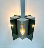 Vintage Italian Aluminum & Smoked Glass Pendant Lamp, 1970s., Ophalen, 50 tot 75 cm, Glas, Scoliari