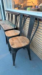 Industrieel bankje + 2 stoelen – Loods 5 – hout & metaal, Ophalen, Zo goed als nieuw, Metaal