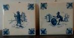 2 x Delftsblauw tegeltje 1 jager 2 man met bierton 11x11 cm, Ophalen of Verzenden