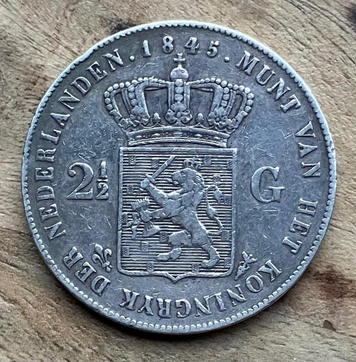 2,5 gulden 1845 Willem II, Postzegels en Munten, Munten | Nederland, Losse munt, 2½ gulden, Koning Willem II, Zilver, Ophalen