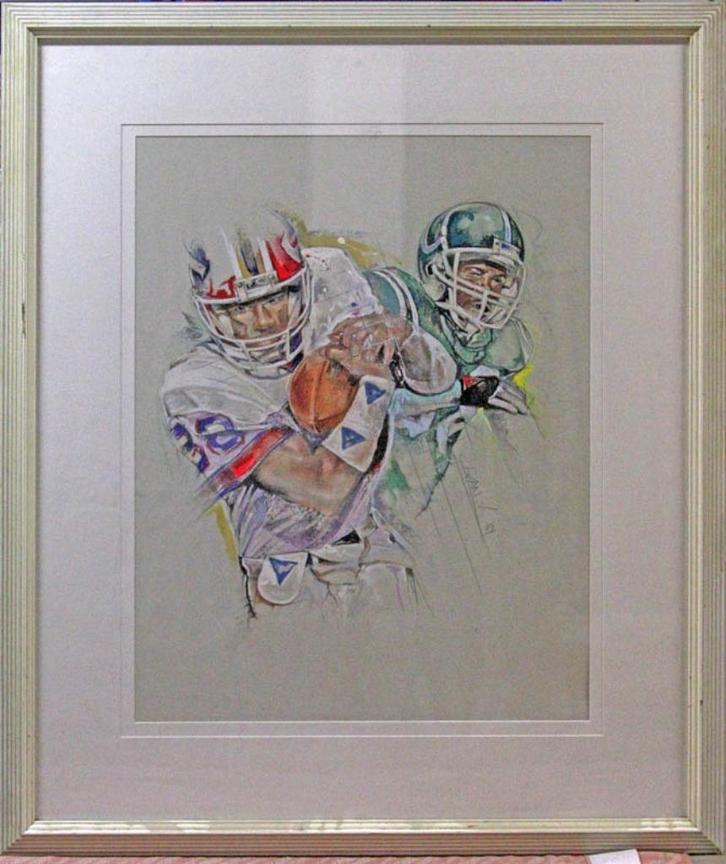 Am.Footballspelers, ingelijst 130x110cm / Twan van de Vorste, Antiek en Kunst, Kunst | Schilderijen | Modern, Ophalen