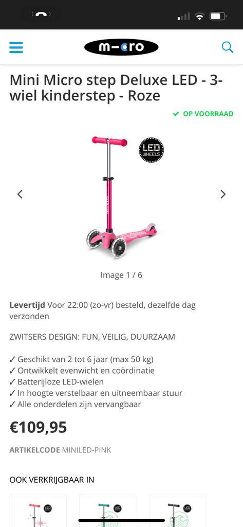 Mini Micro step Deluxe LED - 3-wiel kinderstep - Roze, Fietsen en Brommers, Steps, Zo goed als nieuw, Gewone step, Ophalen