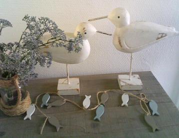 2 Houten witte vogels zeevogels strandvogels beschikbaar voor biedingen