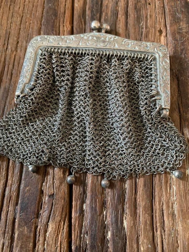 Vintage Zilveren Beursje malienkolder, Antiek en Kunst, Antiek | Goud en Zilver, Zilver, Ophalen of Verzenden