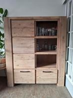 Houten vakkenkast met schuifstukken en lades, Ophalen, Met plank(en), 100 tot 150 cm, Modern