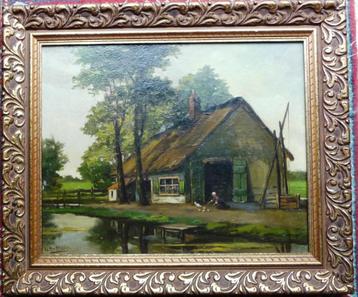 oud 1900 - Boerderij met boerin - gesigneerd - doek beschikbaar voor biedingen