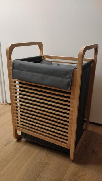 Houten wasmand met grijze zak, 60x40x35 beschikbaar voor biedingen