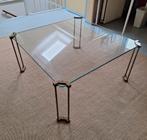 Glazen salontafel met koper onderstel, Huis en Inrichting, Ophalen, Gebruikt, 50 tot 100 cm, Vierkant