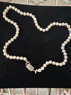 Echte Parel ketting slot 18 karaat wit goud met smaragd, Ophalen of Verzenden, Zo goed als nieuw, Wit, Goud