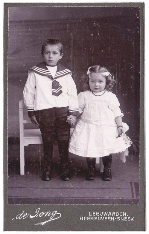 CDV Kinderen Matrozenpakje Witte Jurk Kind Bank Foto De Jong, Verzamelen, Foto's en Prenten, Gebruikt, Foto, Kind, Voor 1940, Ophalen of Verzenden