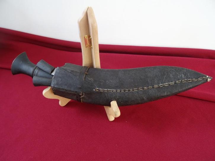 Antieke militaire dolk Gurkha Kukri mes compleet zwart leer, Verzamelen, Militaria | Algemeen, Overige soorten, Mes of Dolk, Overige gebieden