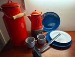 Emaille kan, borden, melkbus ed. Antiek theelichtje., Ophalen of Verzenden