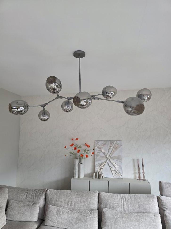 Moderne Atomium Designlamp - Antraciet/Smoke, Huis en Inrichting, Lampen | Hanglampen, Zo goed als nieuw, 50 tot 75 cm, Metaal