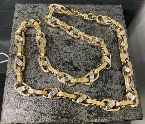 Prachtige 14 karaats gouden versace design ketting massief, Sieraden, Tassen en Uiterlijk, Kettingen, Nieuw, Goud, Goud, Ophalen of Verzenden