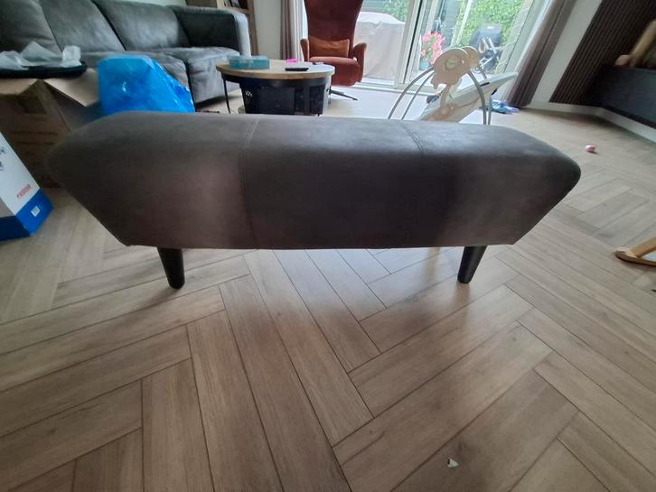 Leren Hocker / Voetenbank, Huis en Inrichting, Stoelen, Gebruikt, Eén, Hout, Leer, Bruin, Ophalen