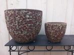 Vijf Aardewerk Bloempotten, 25 tot 40 cm, Gebruikt, Rond, Aardewerk