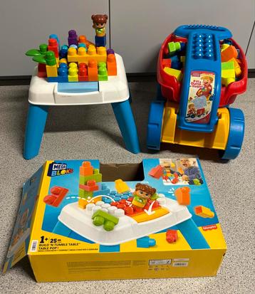 Mega Bloks Tafel, Blokkenwagen & Extra Blokken beschikbaar voor biedingen