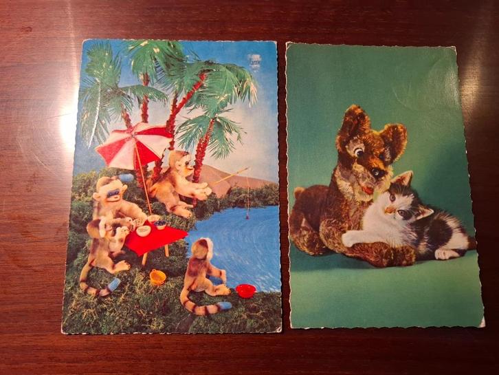 Kinderkaartjes - aapjes vissen + hond en beer (jaren 60), Verzamelen, Ansichtkaarten | Themakaarten, Gelopen, 1960 tot 1980, Kinderen