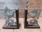 Eikenhouten boekensteun met metalen Hollandse leeuwen, Antiek en Kunst, Ophalen of Verzenden