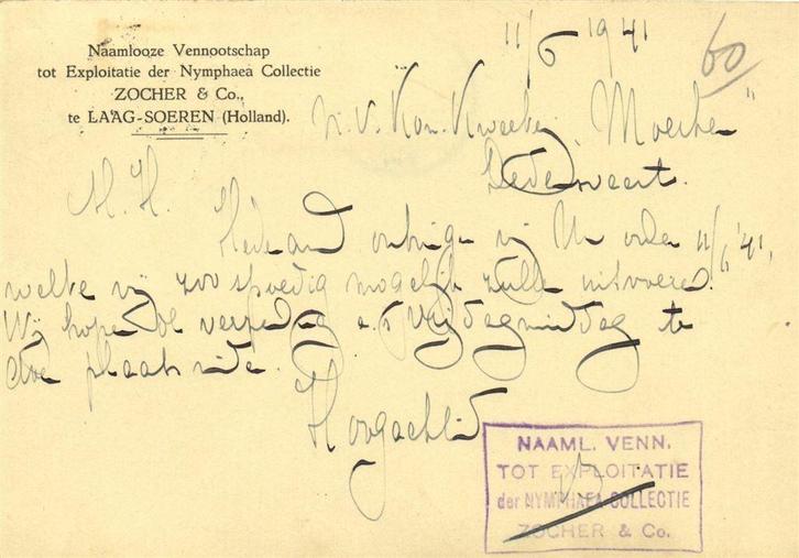 Zocher + Co., Laag-Soeren - 06.1941 - briefkaart, Postzegels en Munten, Brieven en Enveloppen | Nederland, Briefkaart, Ophalen of Verzenden