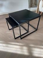 Zwarte Hout/Stalen Bijzettafels (2), Huis en Inrichting, Tafels | Bijzettafels, Ophalen, Minder dan 45 cm, Minder dan 55 cm, Vierkant