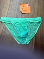 manstore neon groen, minislip, nylon, transparant used, L, Ophalen of Verzenden, Groen, Slip