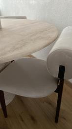 Travertin Eettafel + 4 Stoelen, Huis en Inrichting, Tafels | Eettafels, Ophalen, Overige materialen, 100 tot 150 cm, Rond
