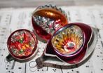 3 antieke Kerstballen in rood / oranje / zilver, Ophalen of Verzenden, Gebruikt