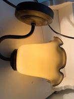 Vintage retro wandlamp glas messing hout, Glas, Gebruikt, Ophalen of Verzenden