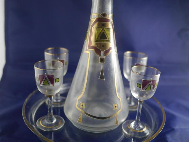 haida, boheems  jugendsteil likeurstel 1890 likeurstel, Antiek en Kunst, Antiek | Glas en Kristal, Ophalen of Verzenden