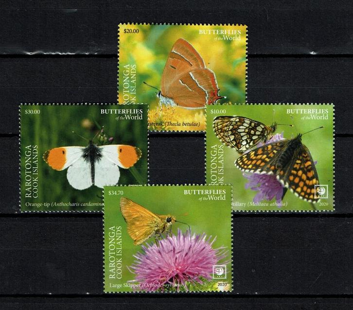 rarotonga 2020 pf serie vlinders insecten butterflies, Postzegels en Munten, Postzegels | Thematische zegels, Postfris, Dier of Natuur
