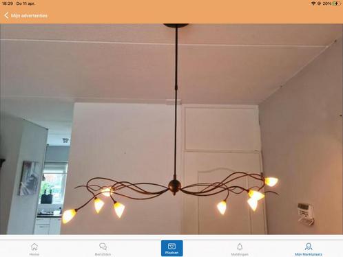 Eettafel hanglamp met 8 kapjes, Huis en Inrichting, Lampen | Hanglampen, Zo goed als nieuw, 50 tot 75 cm, Glas, Metaal, Ophalen