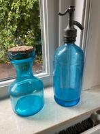 Antieke blauwe glazen flessen set - Soda & Decoratief flesje, Ophalen of Verzenden
