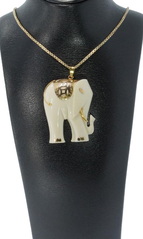 Olifant benen grote antieke ketting hanger 14k goud vintage, Sieraden, Tassen en Uiterlijk, Antieke sieraden, Hanger, Goud, Met edelsteen