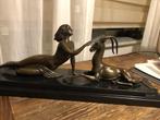 bronzen schouwbeeld amazone vrouw met antilope hinde ree, Antiek en Kunst, Ophalen of Verzenden