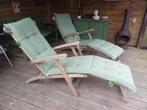 2 Teakhouten Sunyard Country dekchairs incl kussens, Ophalen, Zo goed als nieuw, Teakhout, Verstelbaar