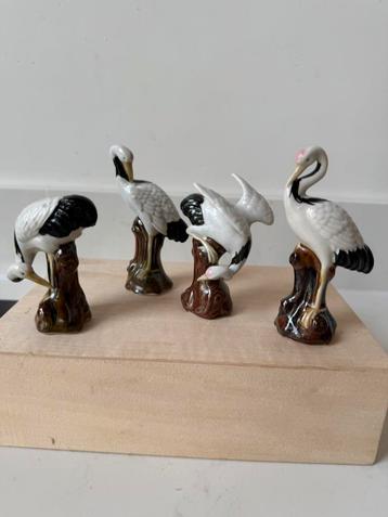 4 porselein kraanvogel crane vintage retro antiek beschikbaar voor biedingen