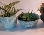 Oude bloempotten groen turquoise marmer decor schaal potten, Rond, Binnen, Ophalen of Verzenden, Zo goed als nieuw