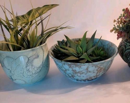 Oude bloempotten groen turquoise marmer decor schaal potten, Tuin en Terras, Bloempotten, Zo goed als nieuw, Aardewerk, Binnen