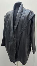 Vintage Leren Parka Jaren 90 Oversized Raglan mouwen mt. L, Zwart, Maat 42/44 (L), Ophalen of Verzenden, Vintage