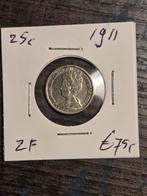 25 Cent 1911 Wilhelmina - Zilver, Postzegels en Munten, Munten | Nederland, Zilver, 25 cent, Ophalen of Verzenden, Koningin Wilhelmina