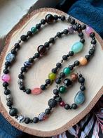 Lava stenen ketting met glas en natuurstenen, Sieraden, Tassen en Uiterlijk, Kettingen, Zwart, Ophalen of Verzenden, Zo goed als nieuw