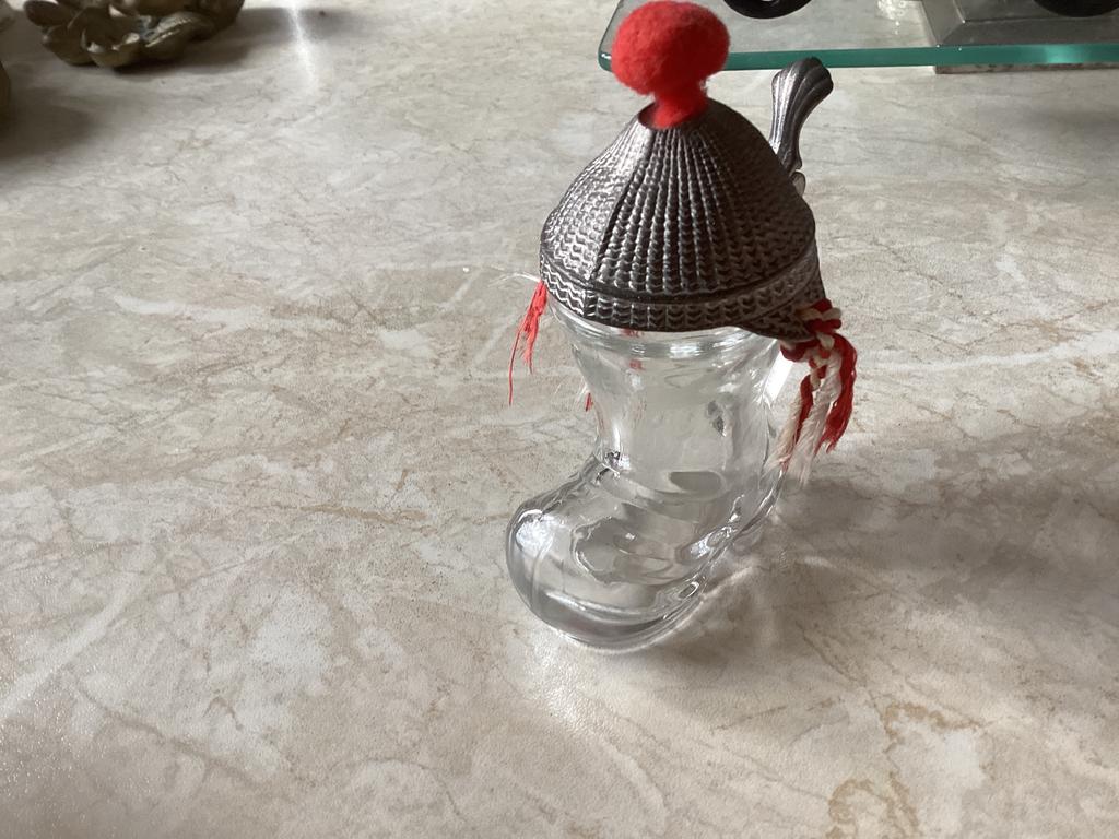 Borrel laars met tinnen muts   // hoog 10 cm, Antiek en Kunst, Ophalen of Verzenden