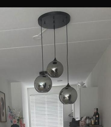 Rookglas Hanglamp & Staande Lamp Set, Ophalen, Zo goed als nieuw, Glas, 75 cm of meer
